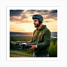 Man Park Drone Flying Control Technology Pilot Remote Quadcopter Aerial Outdoor Leisure (1) Art Print