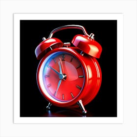 Vintage Red Alarm Clock On Black Background Art Print