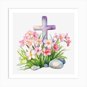 Easter Cross With Flowers 3 Art Print