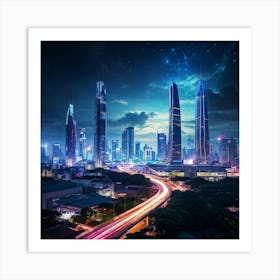 Bangkok Cityscape Set In A Futuristic Era Skyscrapers Ablaze With Neon Lights Merging Seamlessly W (1) Art Print