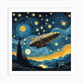 Starship At Starry Night Van Gogh Painting Pop Culture (1) Art Print