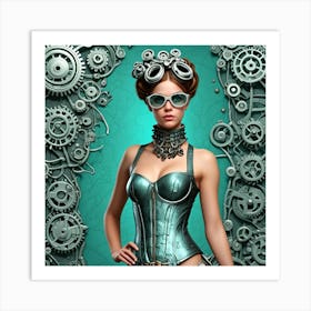 Steampunk Girls Night Out Fashion Cubism Style Art Print