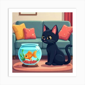 Cat And Fishbowl Art Print Funny (3) Art Print