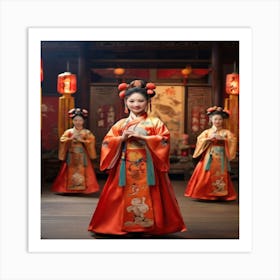 Chinese Girls In Traditional Costumes Art Print