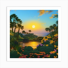 Tropical Landscape At Sunset Art Print