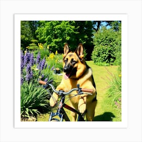 Asm German Shepherd Riding A Bike In The Garden On A S 0793fc17 91bf 4a4f A96d 3684c3fc4b46 Art Print