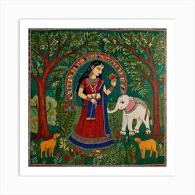 Indian Woman With Elephant Art Print