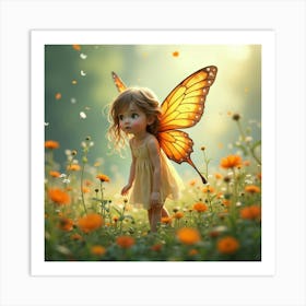 A Serene Fairy With Butterfly Wings In A Tranquil Flower Meadow 1 Art Print