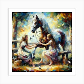 Horse And Girls Art Print