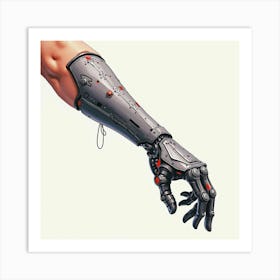 Cybernetic Enhancements On A Human Arm, Watercolor Accents Of Metal Art Print