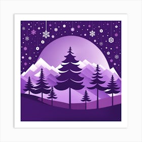 Purple Christmas Night, Christmas concept art, Christmas vector art, Vector Art, Christmas art, Christmas, trees Art Print
