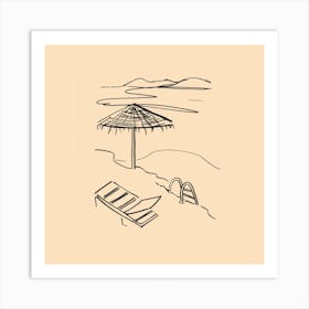 Calm by the Ocean Into the Water Beach Umbrella Swimming Art Print