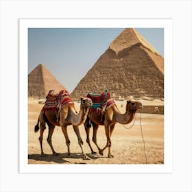 Camels In Front Of Pyramids 1 Art Print