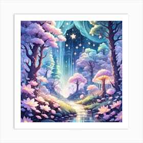 A Fantasy Forest With Twinkling Stars In Pastel Tone Square Composition 227 Art Print