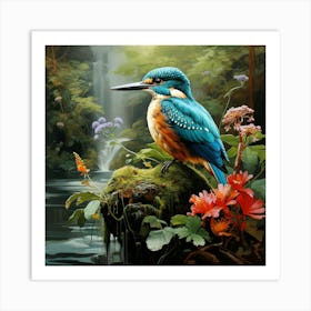 Kingfisher By The Waterfall Art Print