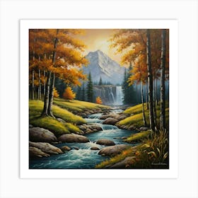 Waterfall In Autumn Art Print