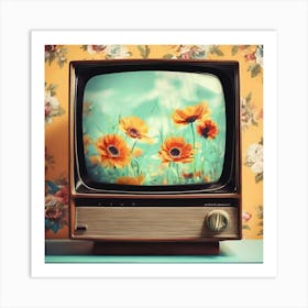 Vintage Tv With Flowers 1 Art Print