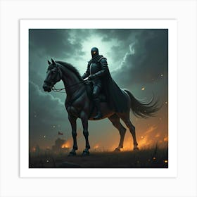 A Dark Knight Riding A Glowing Shadowy Horse Into Battle 1 Art Print