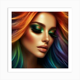 Beautiful Woman With Colorful Hair 1 Art Print