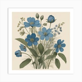 Blue Flowers Farmhouse Botanical Art Print 1 Art Print