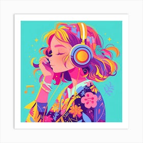 Girl Listening To Music 1 Art Print