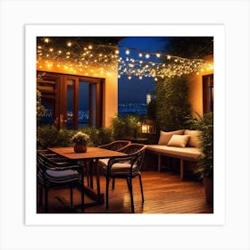 Patio With String Lights Art Print