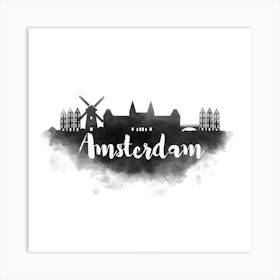 Watercolor Amsterdam Skyline Art Print