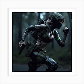 Soldier Running In The Rain Art Print