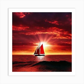 Sailboat At Sunset 34 Art Print