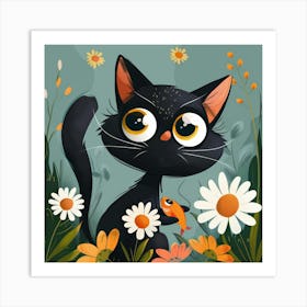 Black Cat With Fish 4 Art Print