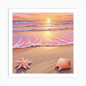 Sea Waves At Beach Ocean With Shells (2) Art Print