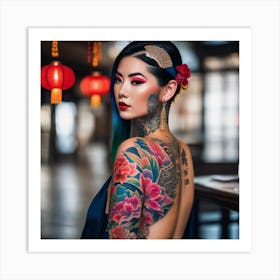 Asian Woman With Tattoos Art Print