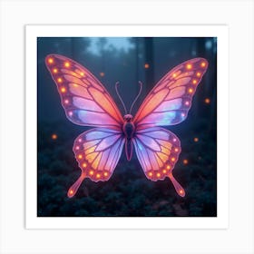 A Surreal Butterfly With Wings Of Shifting, Neon Ribbons Fluttering In A Magical Dusk Art Print