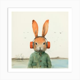 Rabbit With Headphones Art Print