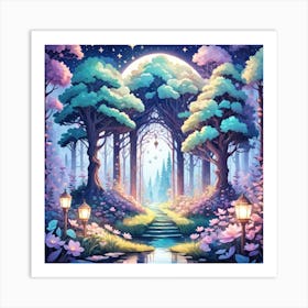 A Fantasy Forest With Twinkling Stars In Pastel Tone Square Composition 460 Art Print