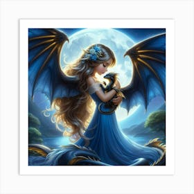 Young dragon with her little dragon friend  Art Print