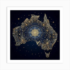 Australia Map With Gold Art Print