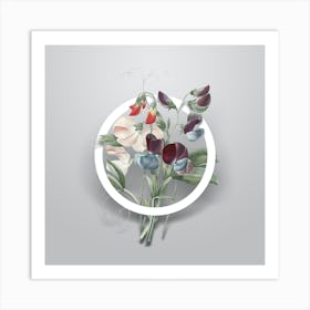 Vintage Sweet Pea Minimalist Flower Geometric Circle on Soft Gray n.0089 Art Print