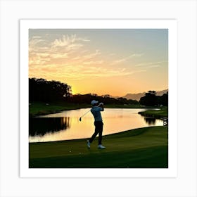 Golfer Mid Swing At Sunset Silhouette Against The Fading Light On A Serene Golf Course Shadows Elo 2 1 Poster