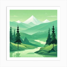 Misty mountains background in green tone 162 Art Print