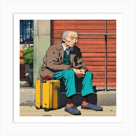 Old Man With Luggage Art Print