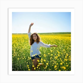 Happy Young Woman In A Field Art Print