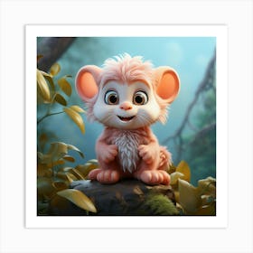 Cute Pink Mouse In The Forest Art Print