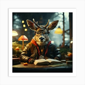 Deer Reading A Book 3 Art Print