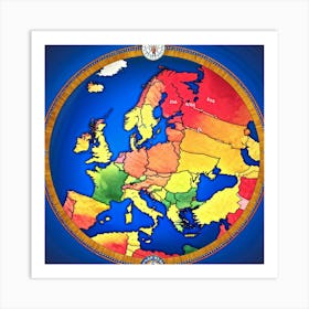 A Digitally Rendered Image Featuring A Circle Encompassing The Continent Of Europe With Each Europe 2 1 Art Print