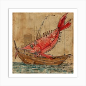 Red Fish In A Boat Art Print