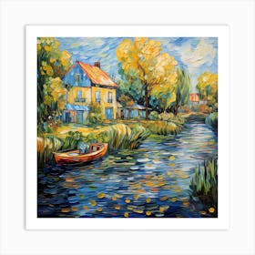 Impressionist Mosaic: Brushstroke Riverside Euphony Art Print