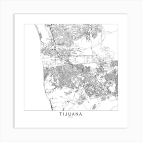 Tijuana White Map Square Art Print
