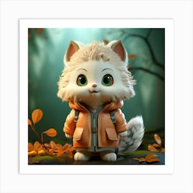 Cute Cat In Autumn Leaves 1 Art Print