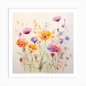 AI Botanic Ballet: AI's Floral Watercolor Poetry Art Print